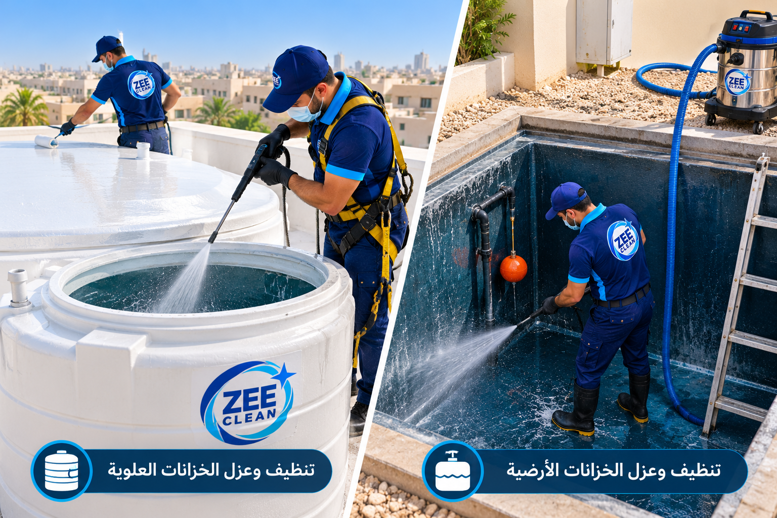 تنظيف وعزل الخزانات العلوية والأرضية